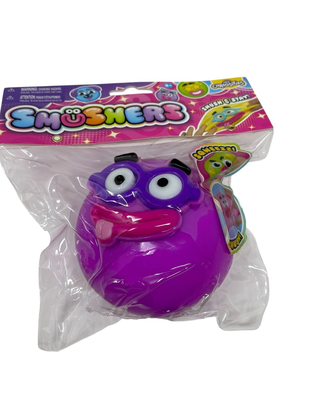 Orb Curiosities Smushers Squishy Toy Purple Face